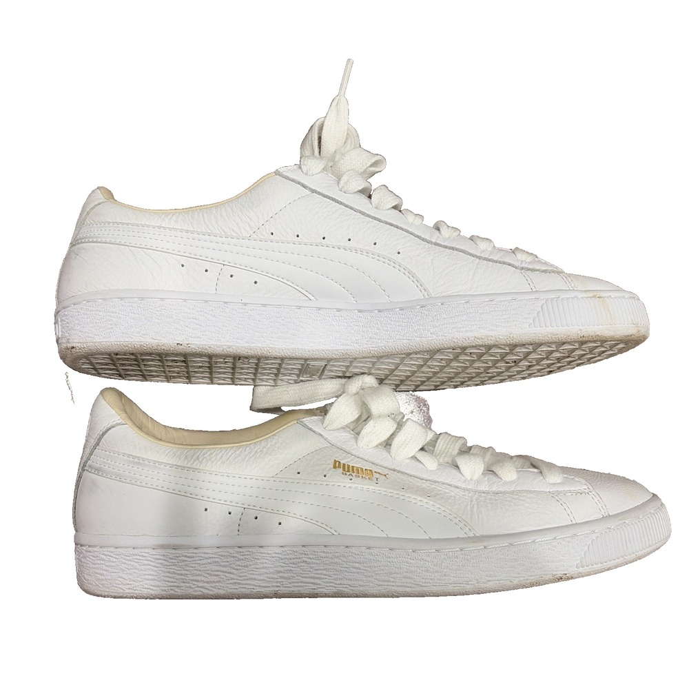 Puma Basket Classic Sneakers White Gold Leather Low Top Trainers 354367-17 11.5
